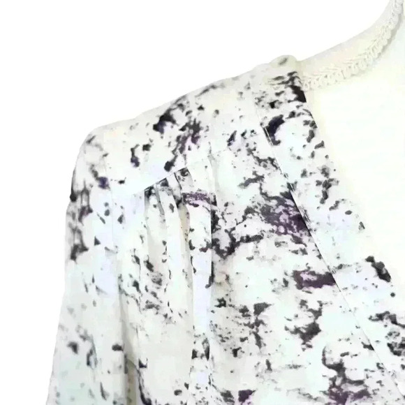 Saint Tropez West White & Purple Marbled Long Sleeve Button Up Blouse Size Small - Picture 5 of 8